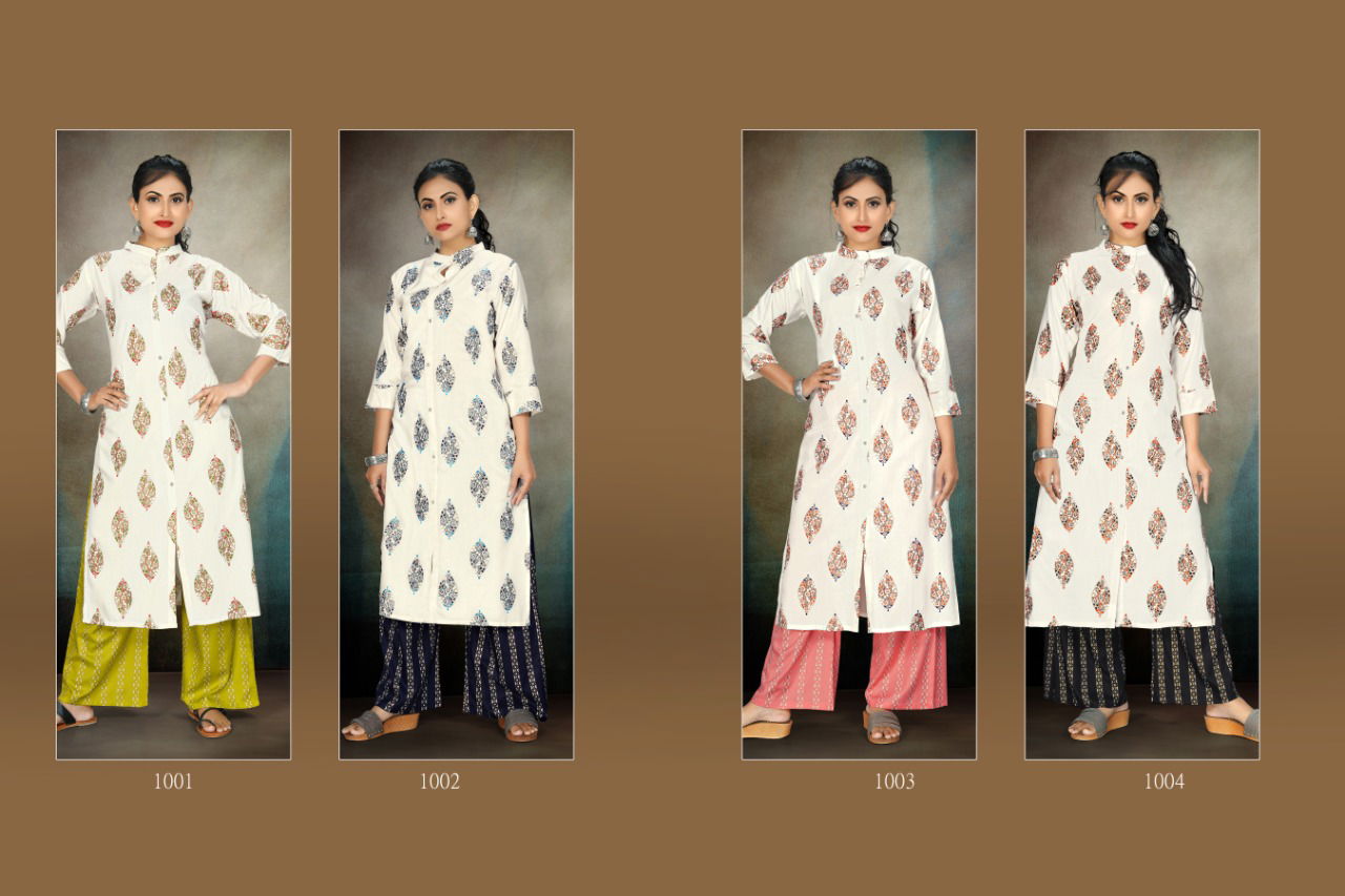 A Plus Akira Latest Designer Printed Rayon Daily Wear Kurties With Plazo Collection 